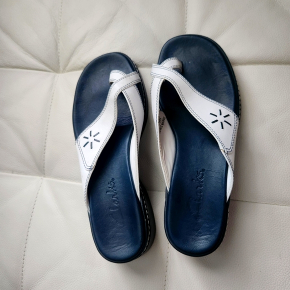 Clarks Women's White and Blue Sandals